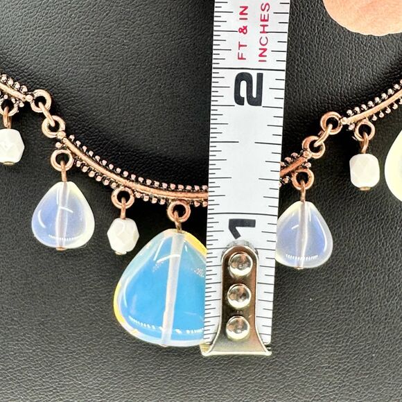 Necklace & Earrings Iridescent Water Fall Dangle Copper Color Jewelry Set - Picture 8 of 9